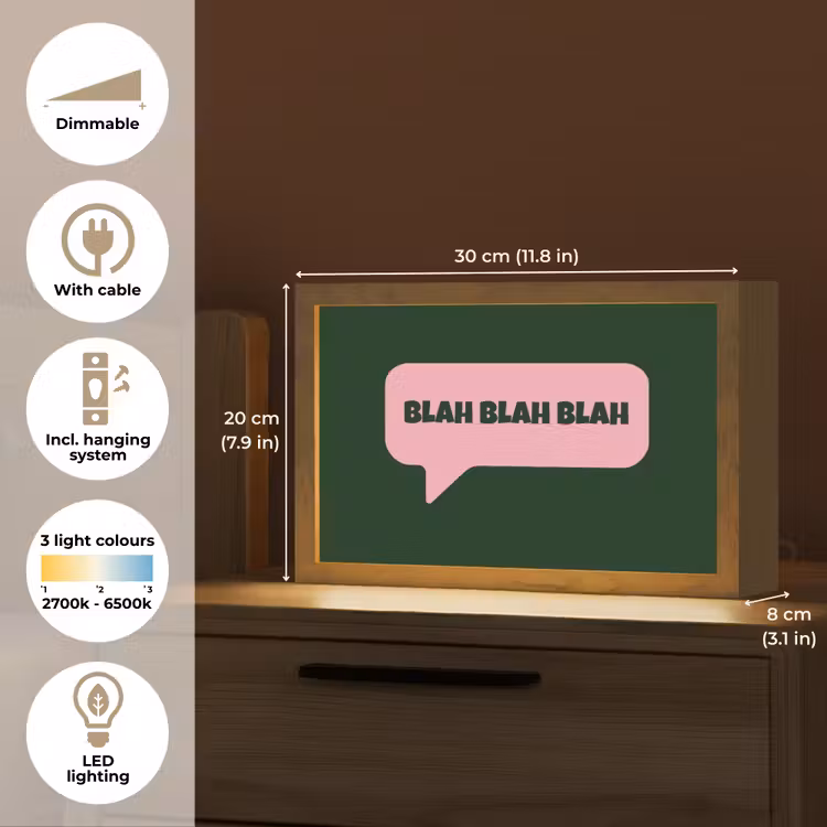 Tekstwolk - BLAH BLAH BLAH - Roze Light Box met kabel (Tafellamp) klein -USP_EN