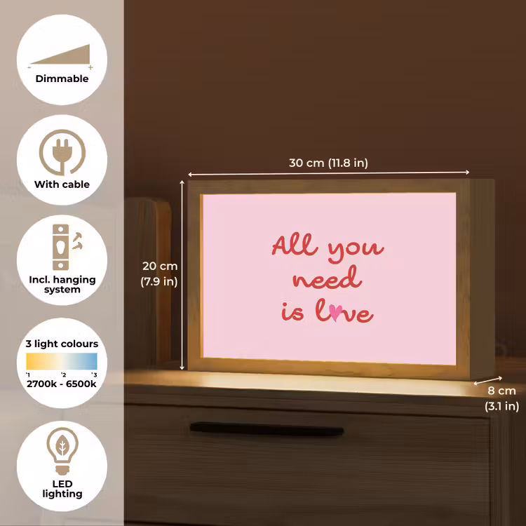 Tekst - Roze - Love - Hart Light Box met kabel (Tafellamp) klein -USP_EN