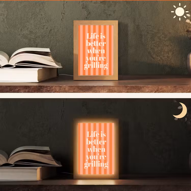 Tekst - Gestreept - Oranje - Zomer Light Box met kabel (Tafellamp) klein -sfeer3