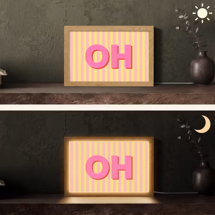 Tekst - Strepen - Roze Light Box met kabel (Tafellamp) klein -sfeer3