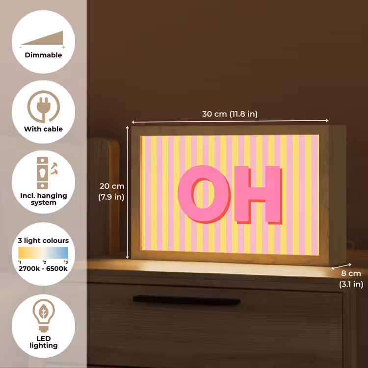 Tekst - Strepen - Roze Light Box met kabel (Tafellamp) klein -USP_EN