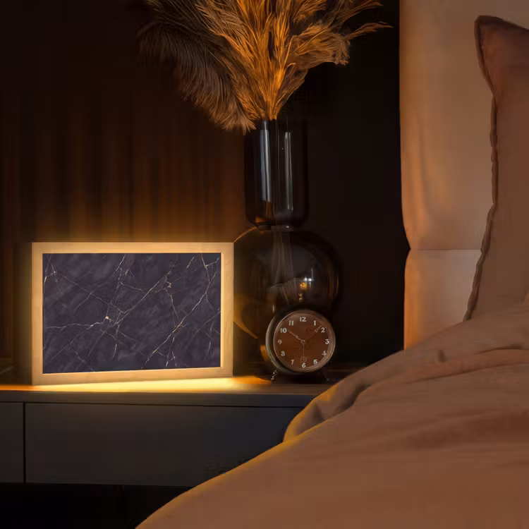Textuur - Gouden lijnen - Abstract - Modern - Zwart Light Box met kabel (Tafellamp) klein -sfeer1