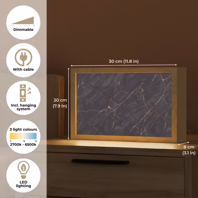 Textuur - Gouden lijnen - Abstract - Modern - Zwart Light Box met kabel (Tafellamp) klein -USP_EN