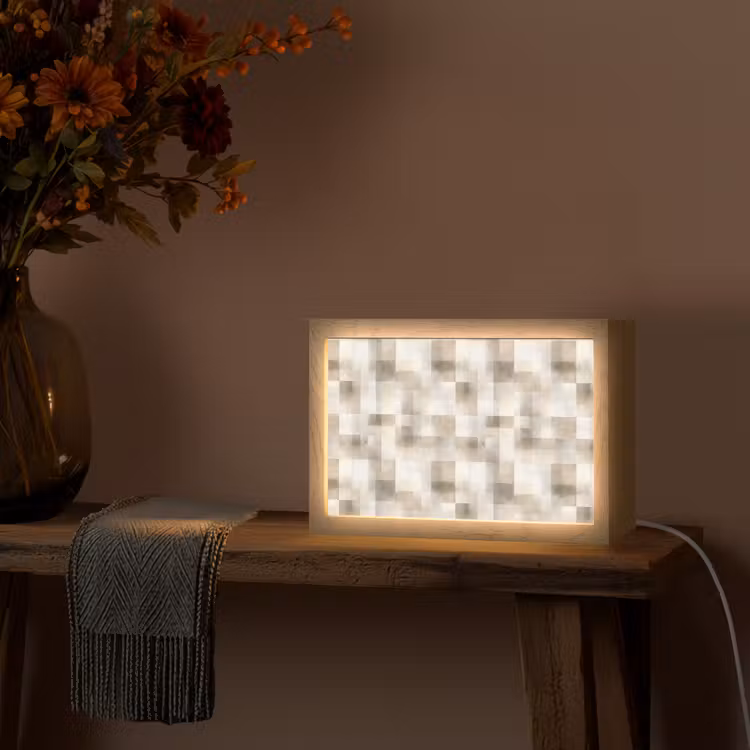 Textuur - Linnen - Beige Light Box met kabel (Tafellamp) klein 924 -sfeer4