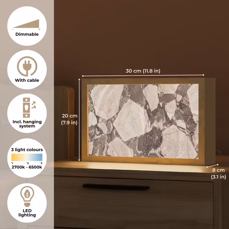 Textuur - Marmer - Abstract - Beige - Bruin Light Box met kabel (Tafellamp) klein -USP_EN