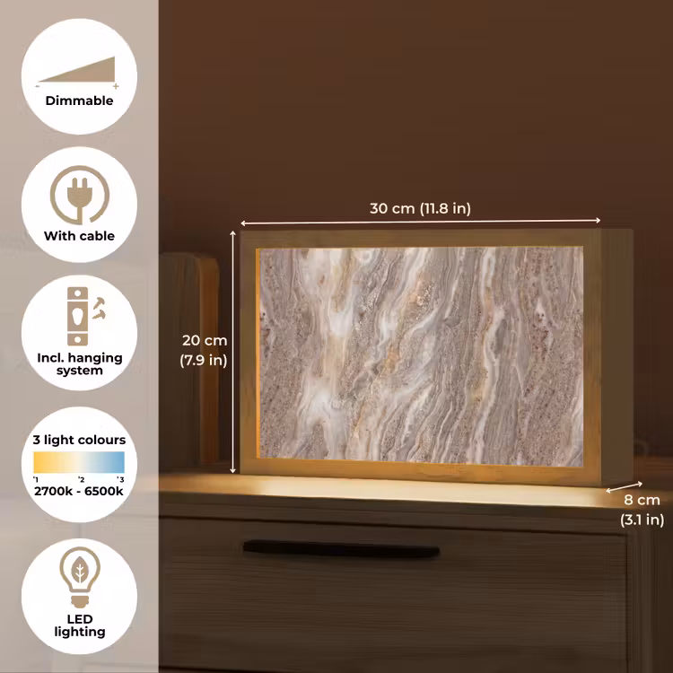 Textuur - Steen - Abstract - Beige Light Box met kabel (Tafellamp) klein -USP_EN