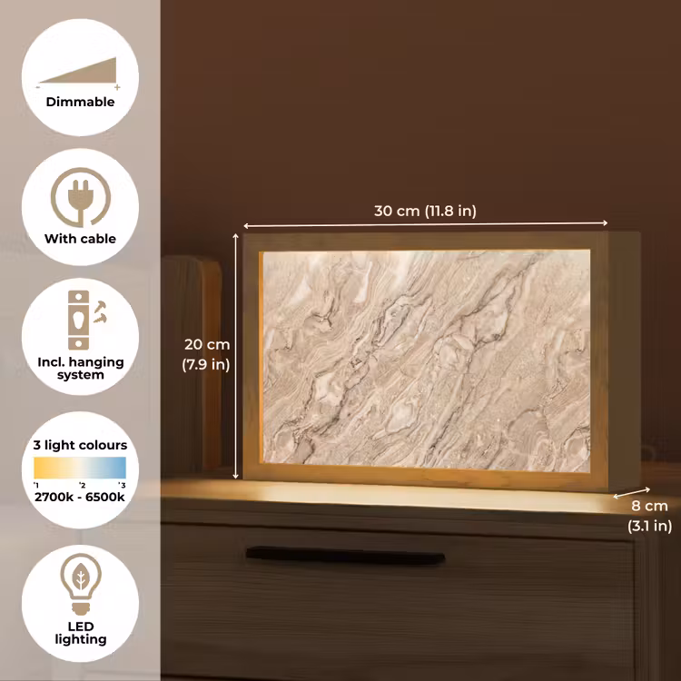 Textuur - Aders - Abstract - Modern - Beige Light Box met kabel (Tafellamp) klein -USP_EN