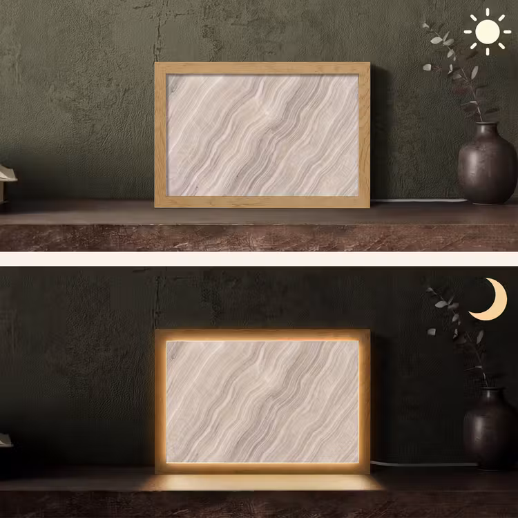 Textuur - Golvend - Abstract - Modern - Beige Light Box met kabel (Tafellamp) klein -sfeer3