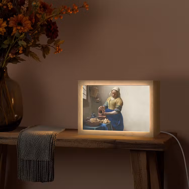 Het melkmeisje - Kunst - Oude meesters - Vermeer Light Box met kabel (Tafellamp) klein -sfeer4