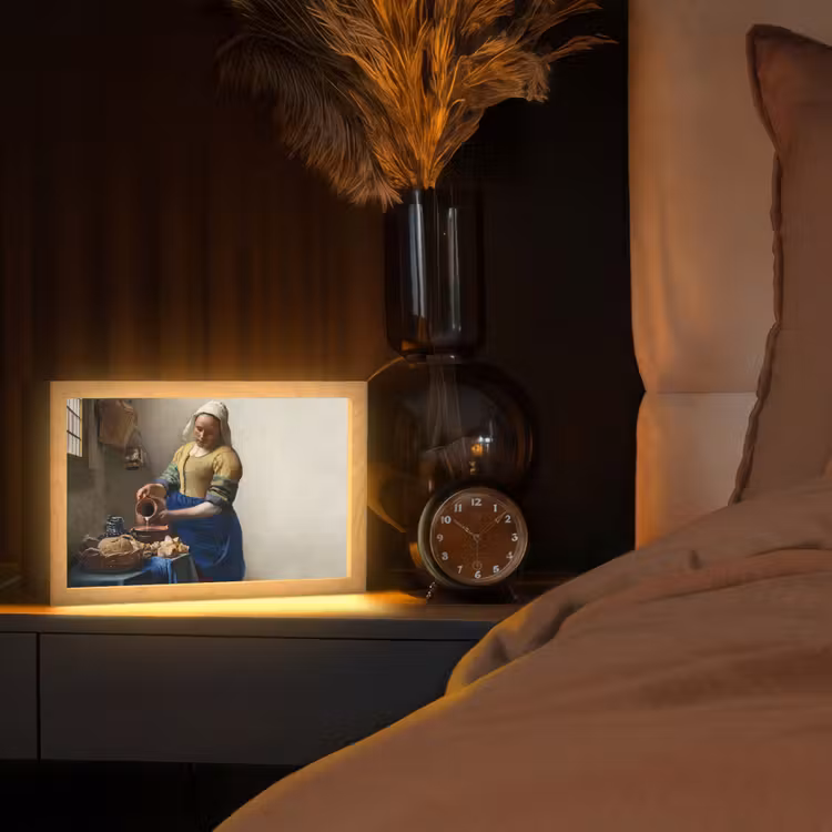 Het melkmeisje - Kunst - Oude meesters - Vermeer Light Box met kabel (Tafellamp) klein -sfeer1