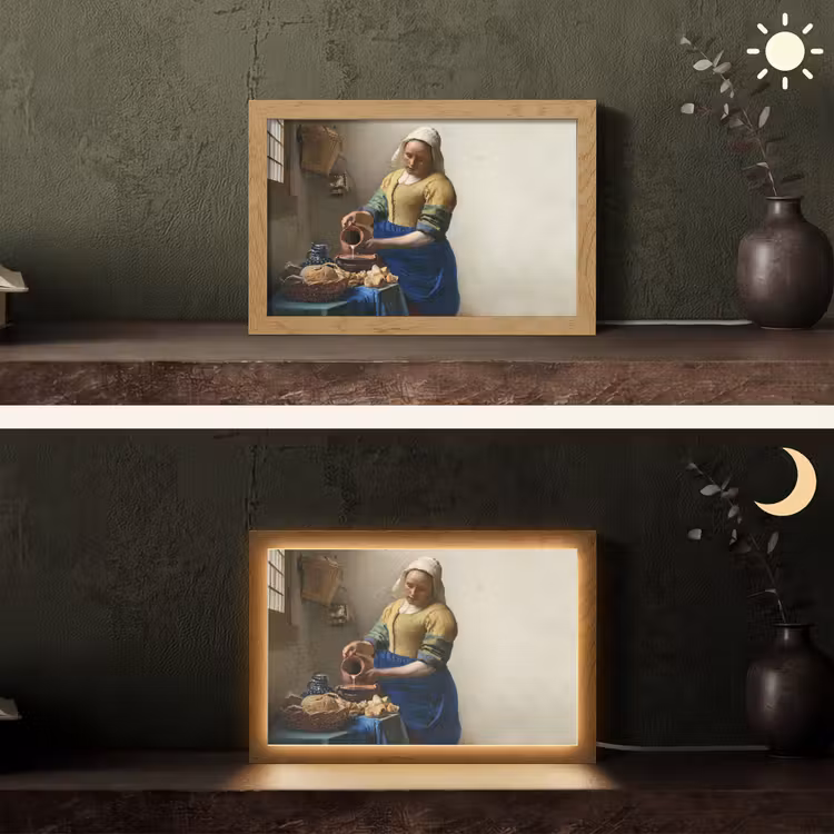 Het melkmeisje - Kunst - Oude meesters - Vermeer Light Box met kabel (Tafellamp) klein -sfeer3