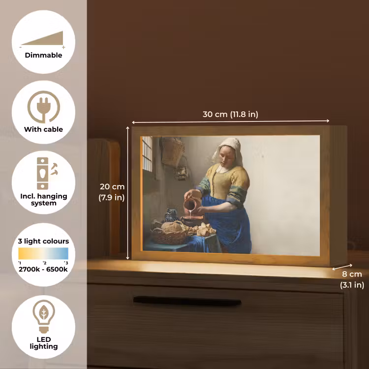 Het melkmeisje - Kunst - Oude meesters - Vermeer Light Box met kabel (Tafellamp) klein -USP_EN