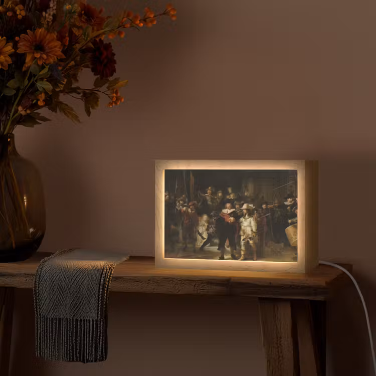 De Nachtwacht - Kunst - Oude meesters - Rembrandt Light Box met kabel (Tafellamp) klein -sfeer4