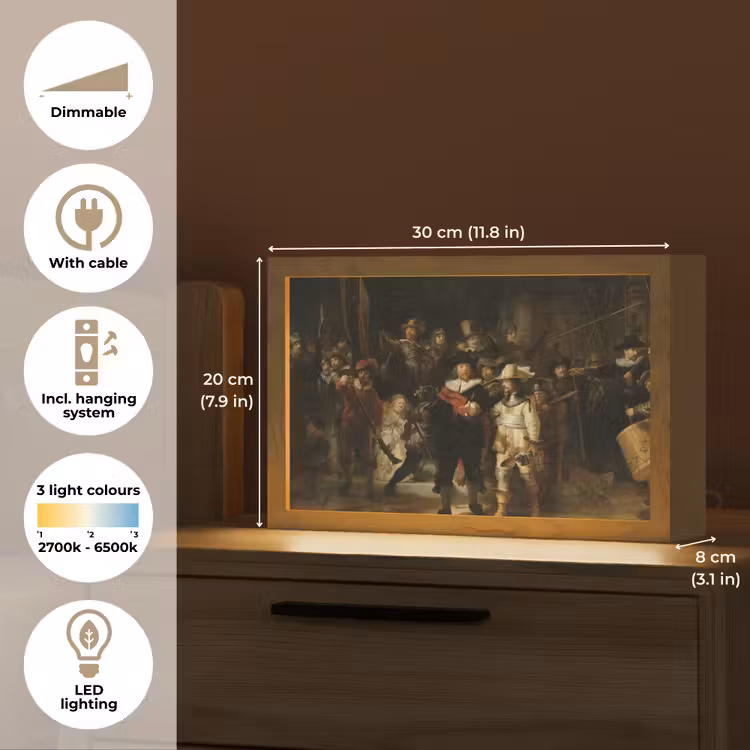 De Nachtwacht - Kunst - Oude meesters - Rembrandt Light Box met kabel (Tafellamp) klein -USP_EN