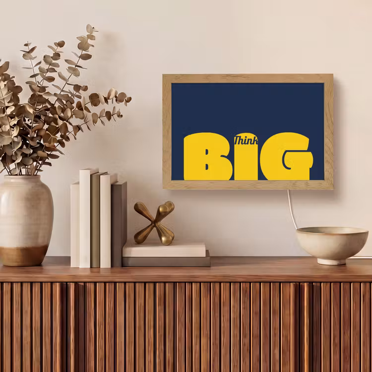 Think big - Blauw - Geel Light Box met kabel (Tafellamp) klein -sfeer2