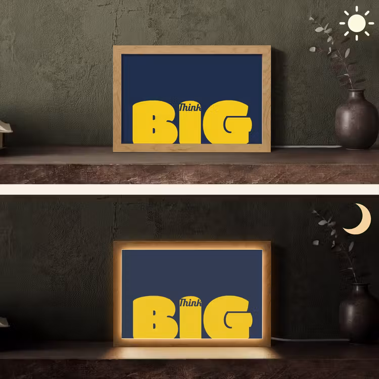 Think big - Blauw - Geel Light Box met kabel (Tafellamp) klein -sfeer3
