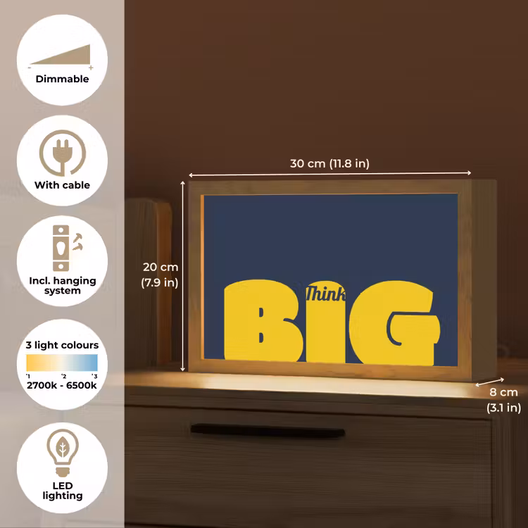 Think big - Blauw - Geel Light Box met kabel (Tafellamp) klein -USP_EN