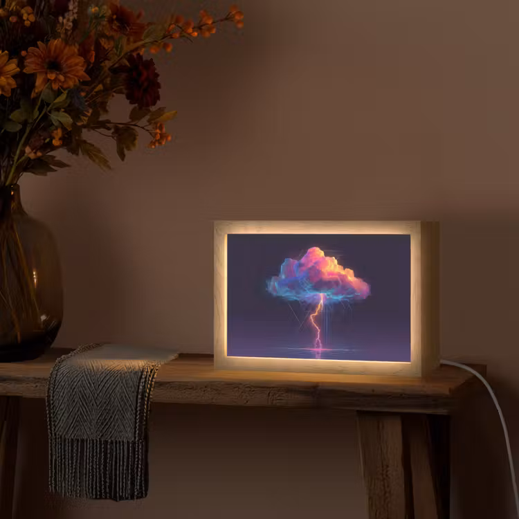 Donderwolk - Bliksemschicht - Licht - Blauw Light Box met kabel (Tafellamp) klein -sfeer4