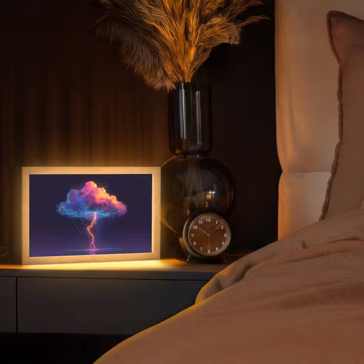 Donderwolk - Bliksemschicht - Licht - Blauw Light Box met kabel (Tafellamp) klein -sfeer1