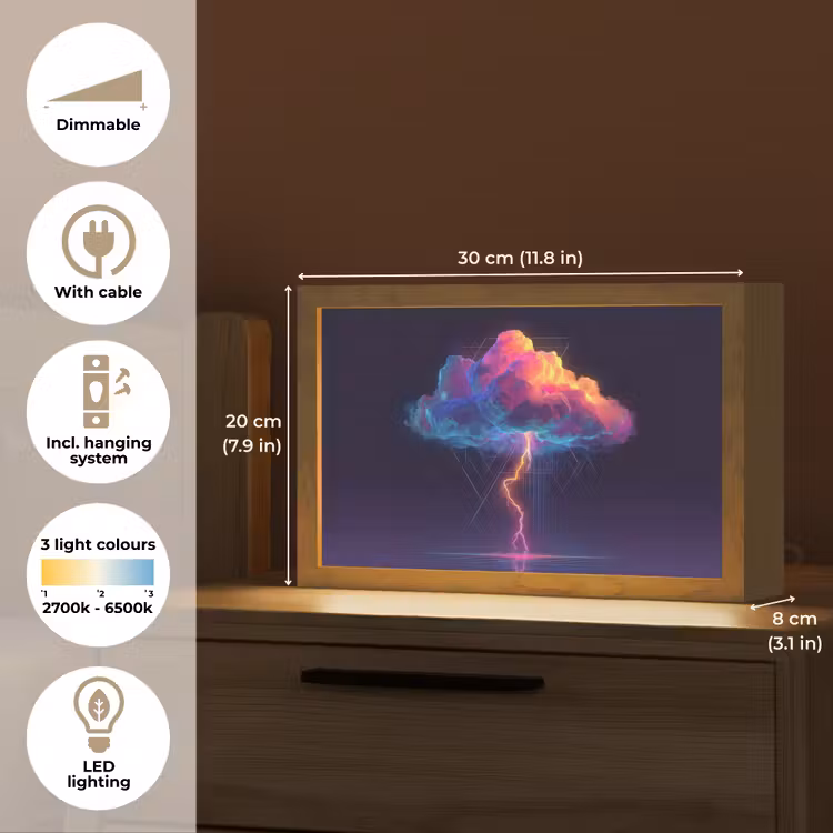 Donderwolk - Bliksemschicht - Licht - Blauw Light Box met kabel (Tafellamp) klein -USP_EN