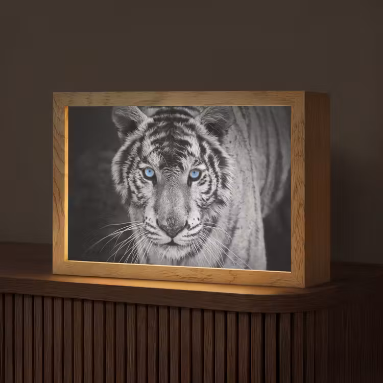 Tijger - Dier - Zwart - Blauw - Modern Light Box met kabel (Tafellamp) klein -z3d_website