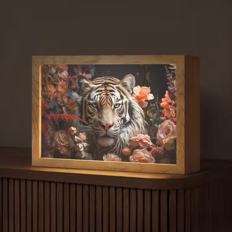 Tijger - Dier - Natuur - Bloemen - Botanisch Light Box met kabel (Tafellamp) klein -z3d_website