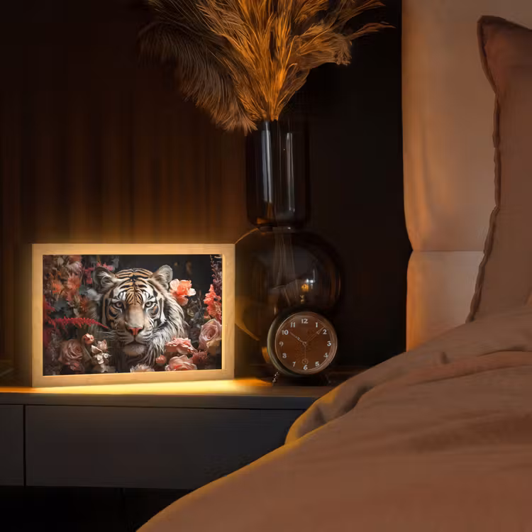 Tijger - Dier - Natuur - Bloemen - Botanisch Light Box met kabel (Tafellamp) klein -sfeer1