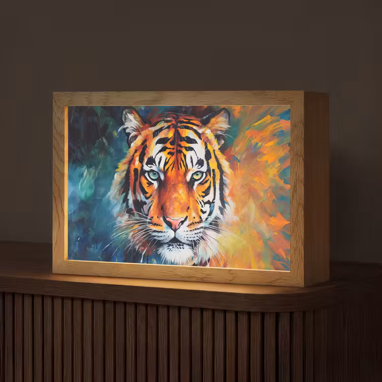 Tijger - Dieren - Olieverf - Kunst Light Box met kabel (Tafellamp) klein -z3d_website