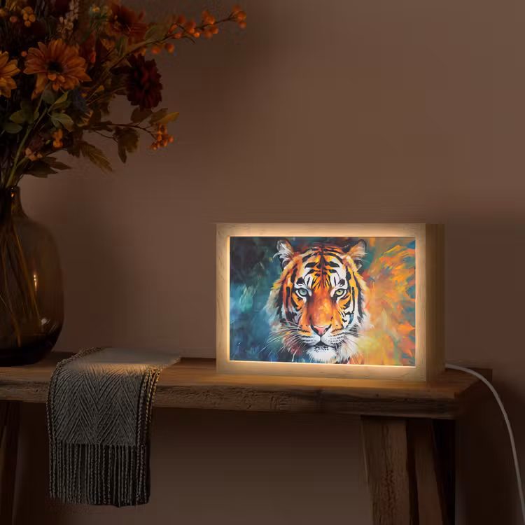 Tijger - Dieren - Olieverf - Kunst Light Box met kabel (Tafellamp) klein -sfeer4