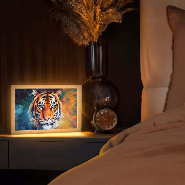 Tijger - Dieren - Olieverf - Kunst Light Box met kabel (Tafellamp) klein -sfeer1