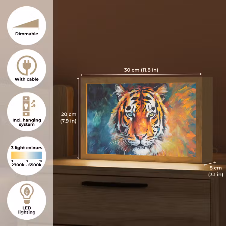 Tijger - Dieren - Olieverf - Kunst Light Box met kabel (Tafellamp) klein -USP_EN