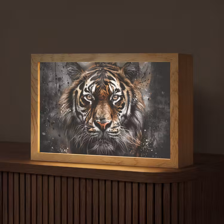 Tijger - Dieren - Portret - Luxe - Zwart Light Box met kabel (Tafellamp) klein -z3d_website