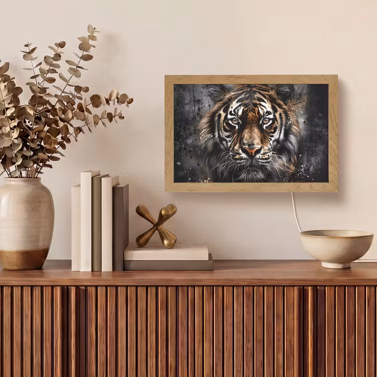 Tijger - Dieren - Portret - Luxe - Zwart Light Box met kabel (Tafellamp) klein -sfeer2