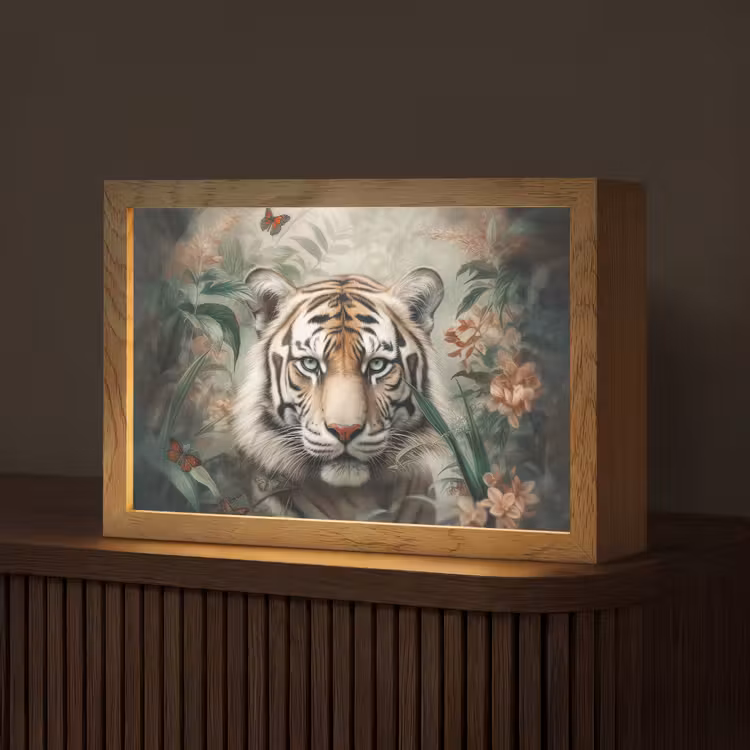 Tijger - Vlinders - Dieren - Jungle - Bloemen Light Box met kabel (Tafellamp) klein -z3d_website