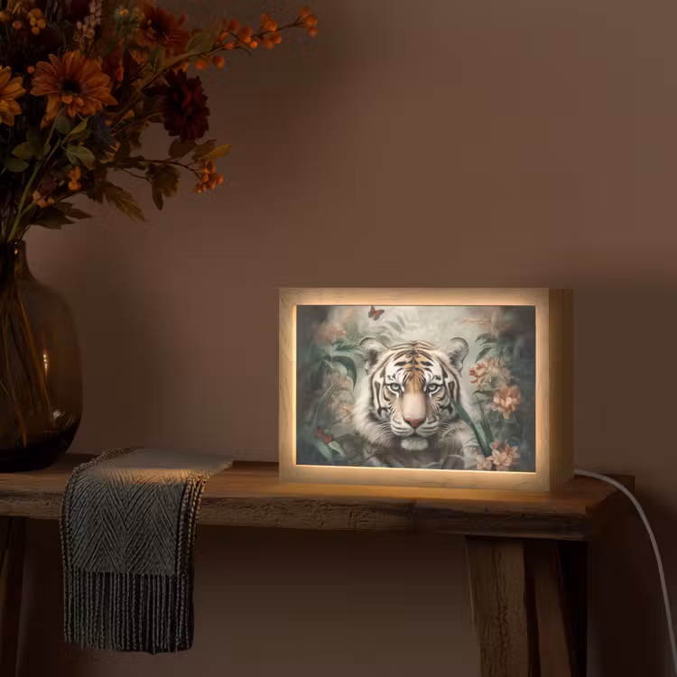 Tijger - Vlinders - Dieren - Jungle - Bloemen Light Box met kabel (Tafellamp) klein -sfeer4