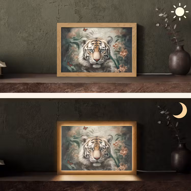 Tijger - Vlinders - Dieren - Jungle - Bloemen Light Box met kabel (Tafellamp) klein -sfeer3