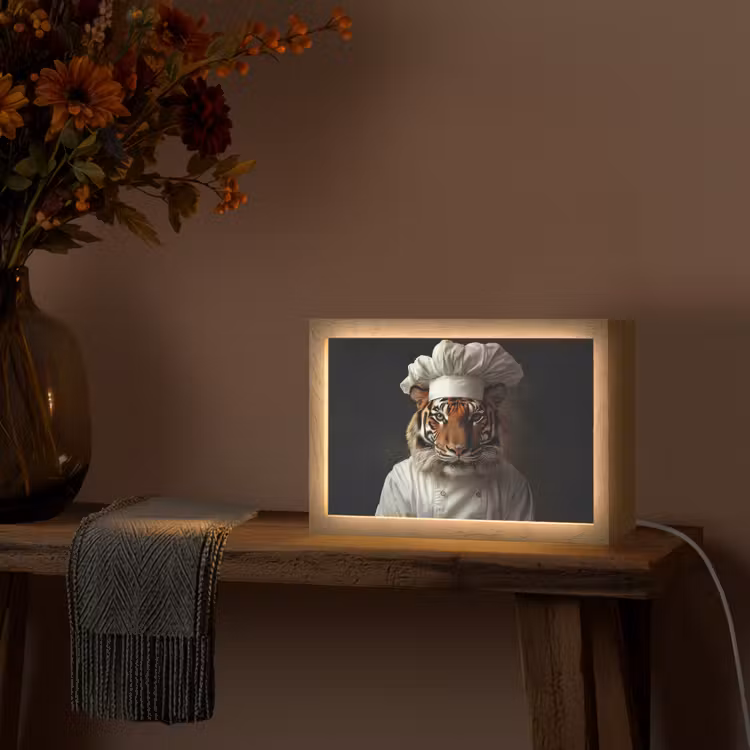 Tijger - Kokskleding - Bruin Light Box met kabel (Tafellamp) klein -sfeer4