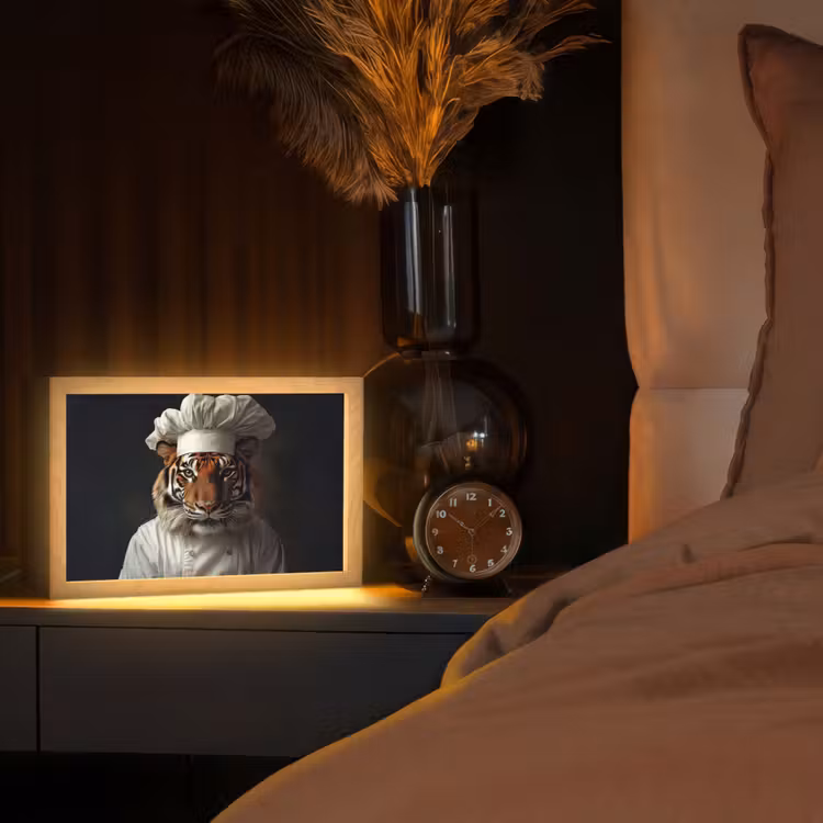 Tijger - Kokskleding - Bruin Light Box met kabel (Tafellamp) klein -sfeer1