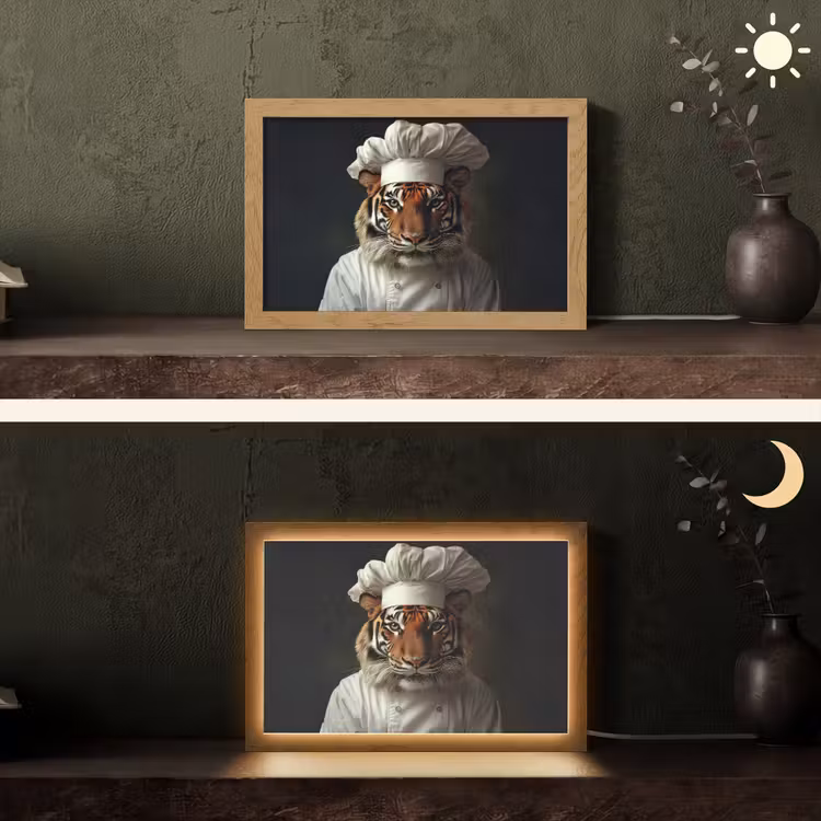 Tijger - Kokskleding - Bruin Light Box met kabel (Tafellamp) klein -sfeer3