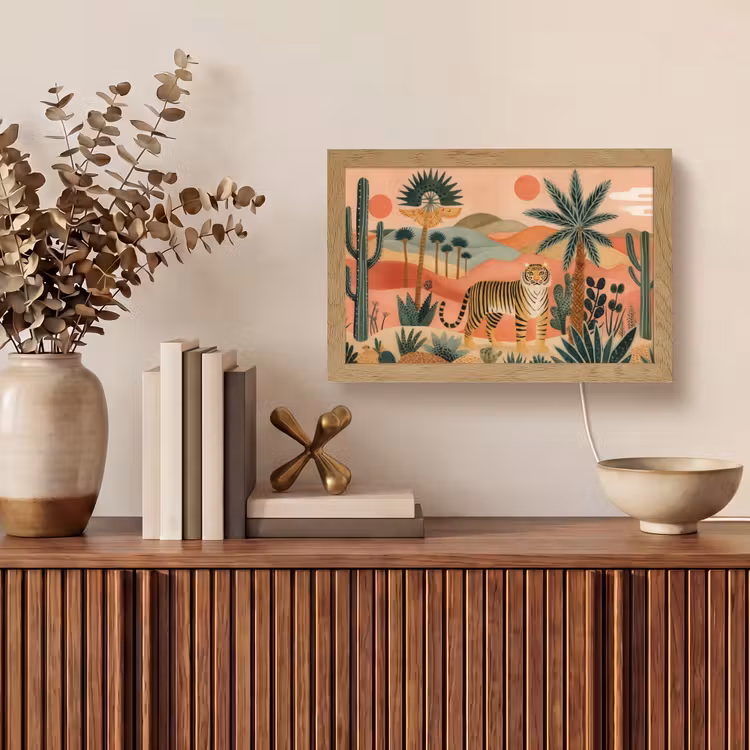 Tijger - Palmen - Cactus - Oranje Light Box met kabel (Tafellamp) klein -sfeer2