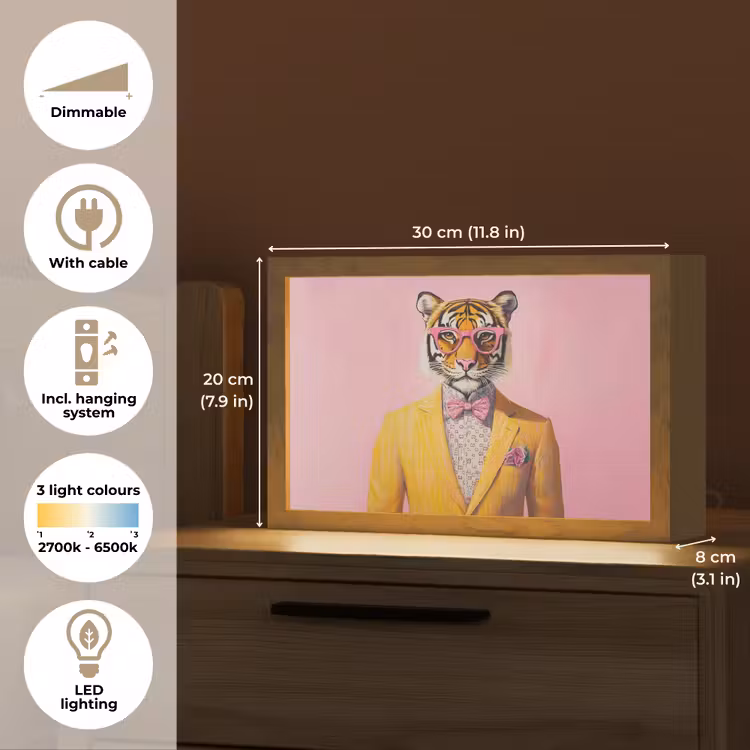 Tijger - Bril - Geel - Jasje Light Box met kabel (Tafellamp) klein -USP_EN