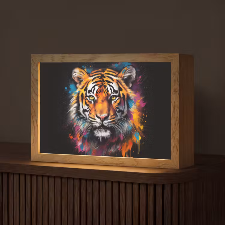 Tijger - Graffiti - Dieren - Zwart Light Box met kabel (Tafellamp) klein -z3d_website