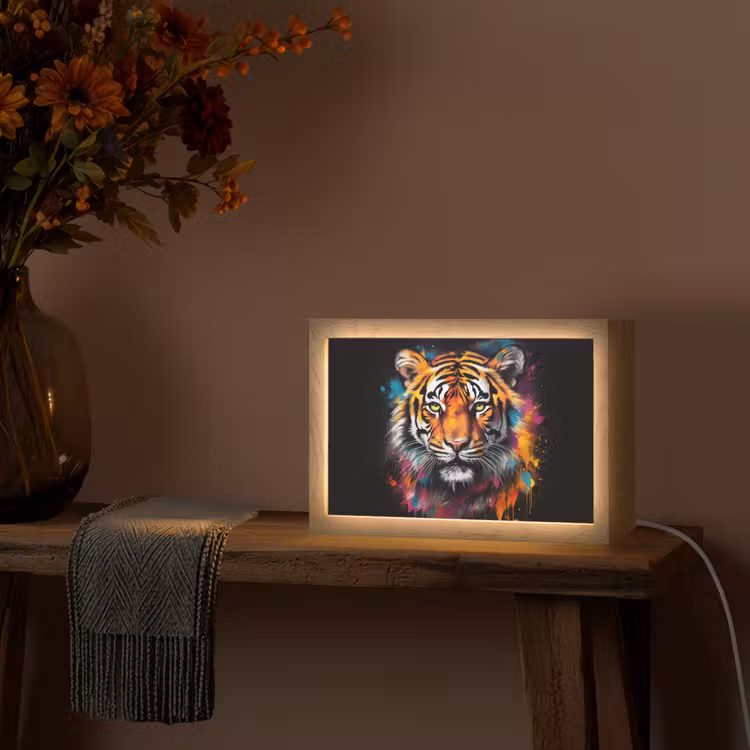Tijger - Graffiti - Dieren - Zwart Light Box met kabel (Tafellamp) klein -sfeer4