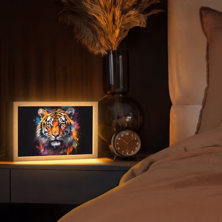 Tijger - Graffiti - Dieren - Zwart Light Box met kabel (Tafellamp) klein -sfeer1