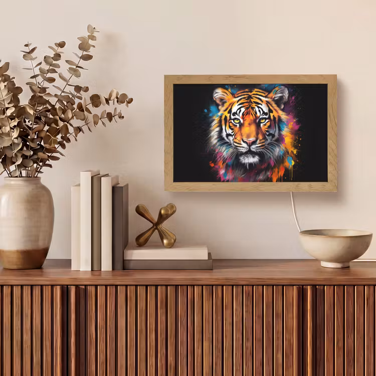 Tijger - Graffiti - Dieren - Zwart Light Box met kabel (Tafellamp) klein -sfeer2
