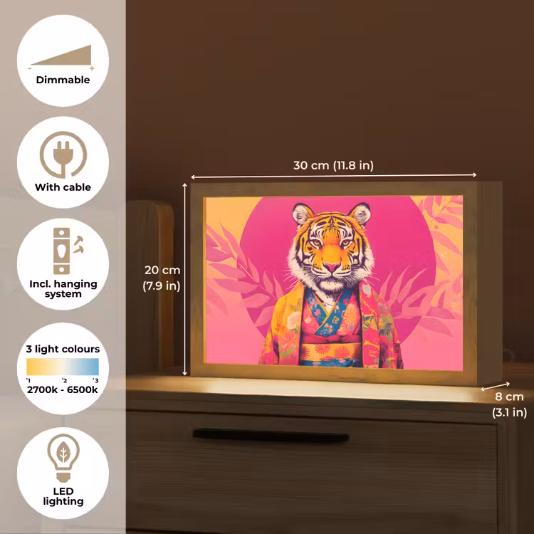 Tijger - Kimono - Planten - Roze Light Box met kabel (Tafellamp) klein -USP_EN