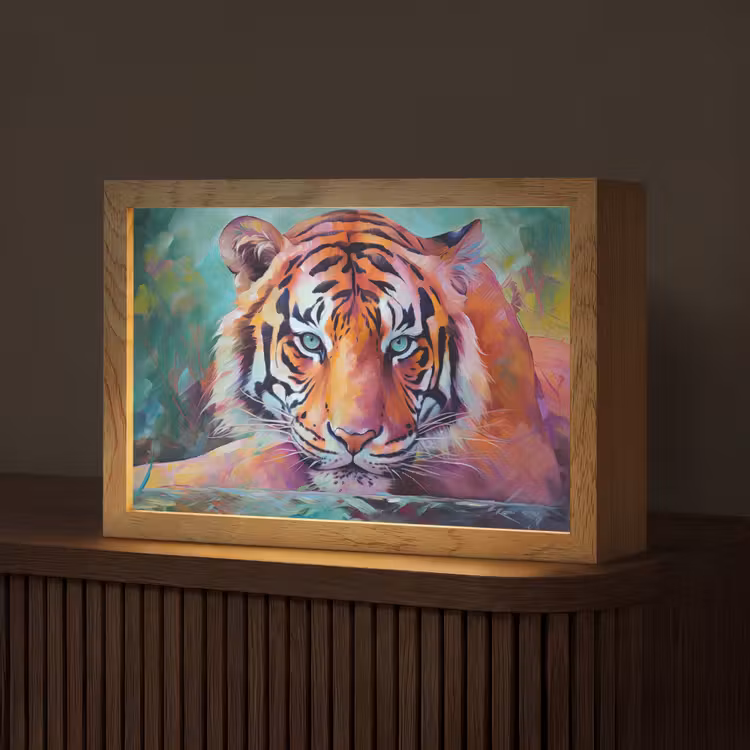 Tijger - Olieverf - Dieren - Kunst Light Box met kabel (Tafellamp) klein -z3d_website