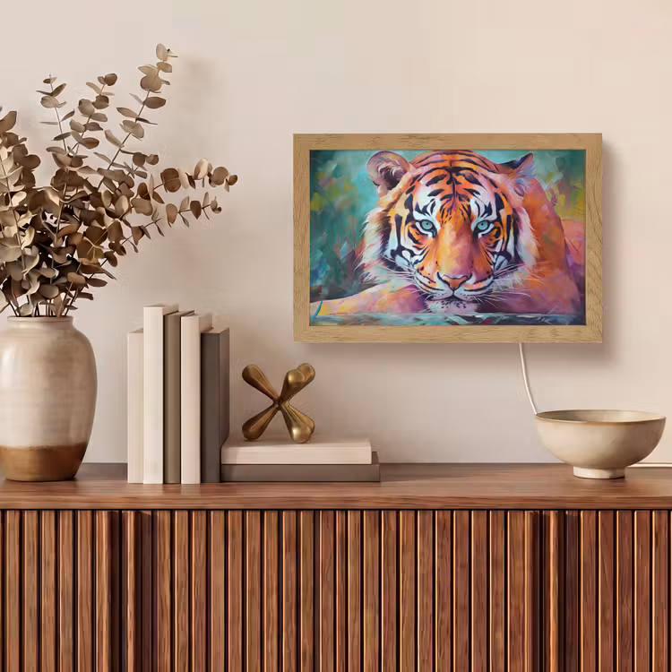 Tijger - Olieverf - Dieren - Kunst Light Box met kabel (Tafellamp) klein -sfeer2