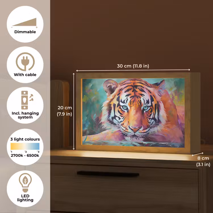 Tijger - Olieverf - Dieren - Kunst Light Box met kabel (Tafellamp) klein -USP_EN