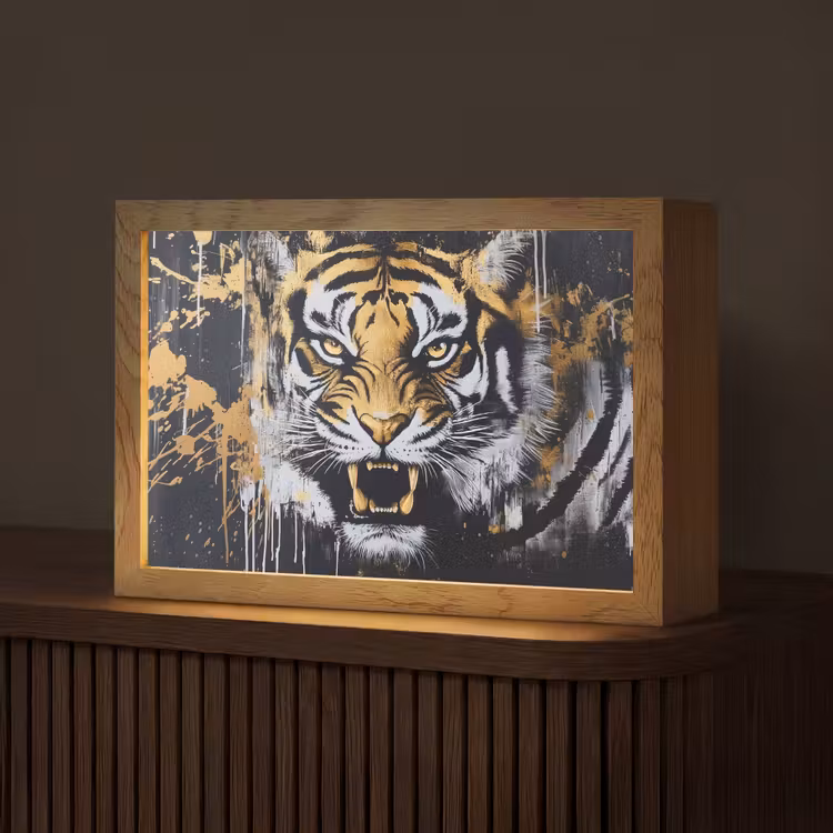 Tijger - Verfspatten - Goud Light Box met kabel (Tafellamp) klein -z3d_website